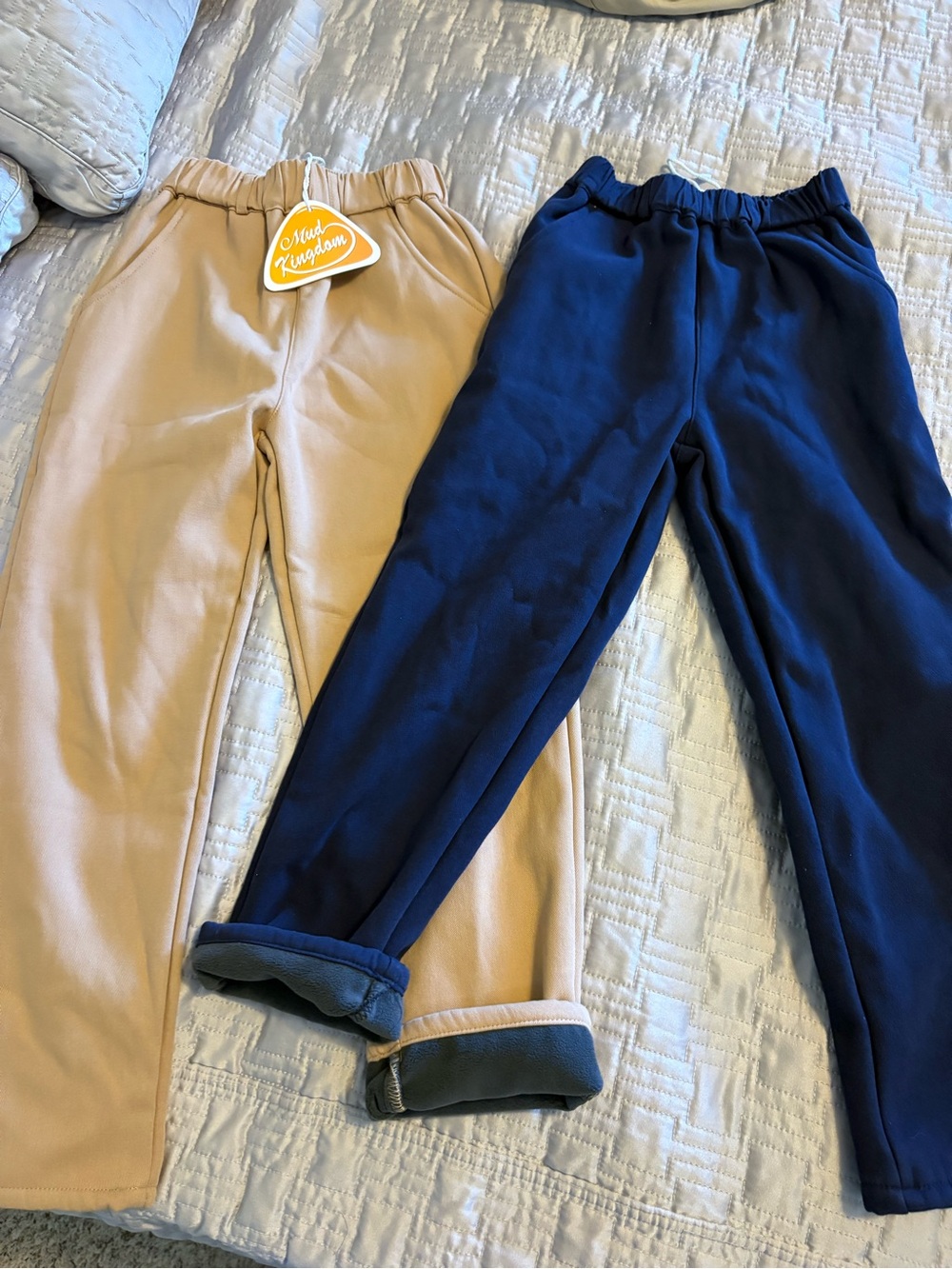 Mud Kingdom Boys Woven Pullon Fleece Lined Cargo Pants Khakis - Beige or Blue 8